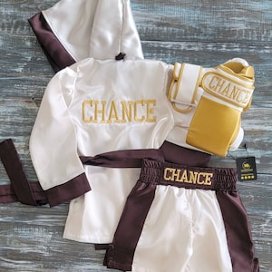 Personalized Baby Boxing Set with Robe, Shorts, and Wearable Gloves