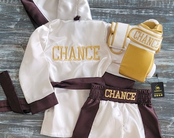 Personalized Baby Boxing Set with Robe, Shorts, and Wearable Gloves