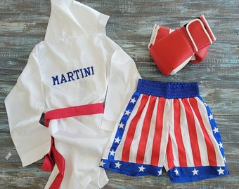 Halloween Knockout: Personalized Adult Boxing Robe, Shorts & Gloves Set