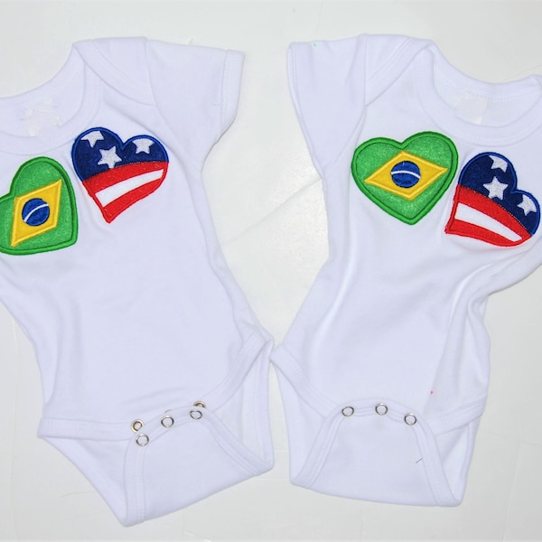 Brazil and USA heartflag baby body suit