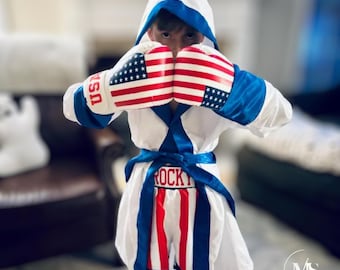 Personalized Rocky-Inspired Boxing Set for Youth & Kids, Halloween Boxing Costume, Custom Boxer Outfit, Robe Shorts, Gloves Optional Sets