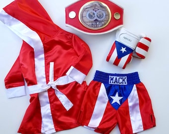 Puerto Rico Baby Boxing Set - Personalized ROBE, Custom Shorts, and Wearable Gloves