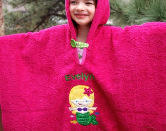 Make a Splash with Our Mermaid Magic: Girls' Hooded Poncho Towel – Perfect for Bath, Beach, and Beyond!