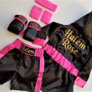 Adorable Baby Girl Boxing Set: Personalized Robe, Shorts, Gloves, and Headband!