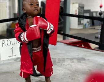 Personalized Toddler Boxing Set 3T–5T with T-Shirt | Custom Kids Boxer Outfit, Robe Shorts Gloves Set, Birthday Boxing Outfit