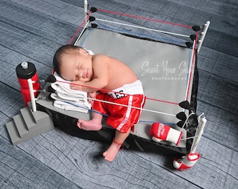 Champion's Debut: Newborn Boxing Set for Memorable First Photos - Personalized Gloves and Shorts