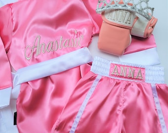 Personalized Baby Boxing Set: Robe, Shorts, and Wearable Gloves