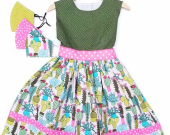 Girls Dress, Summer dress, Birthday dress, Cactus dress, cactus and succulents Dress