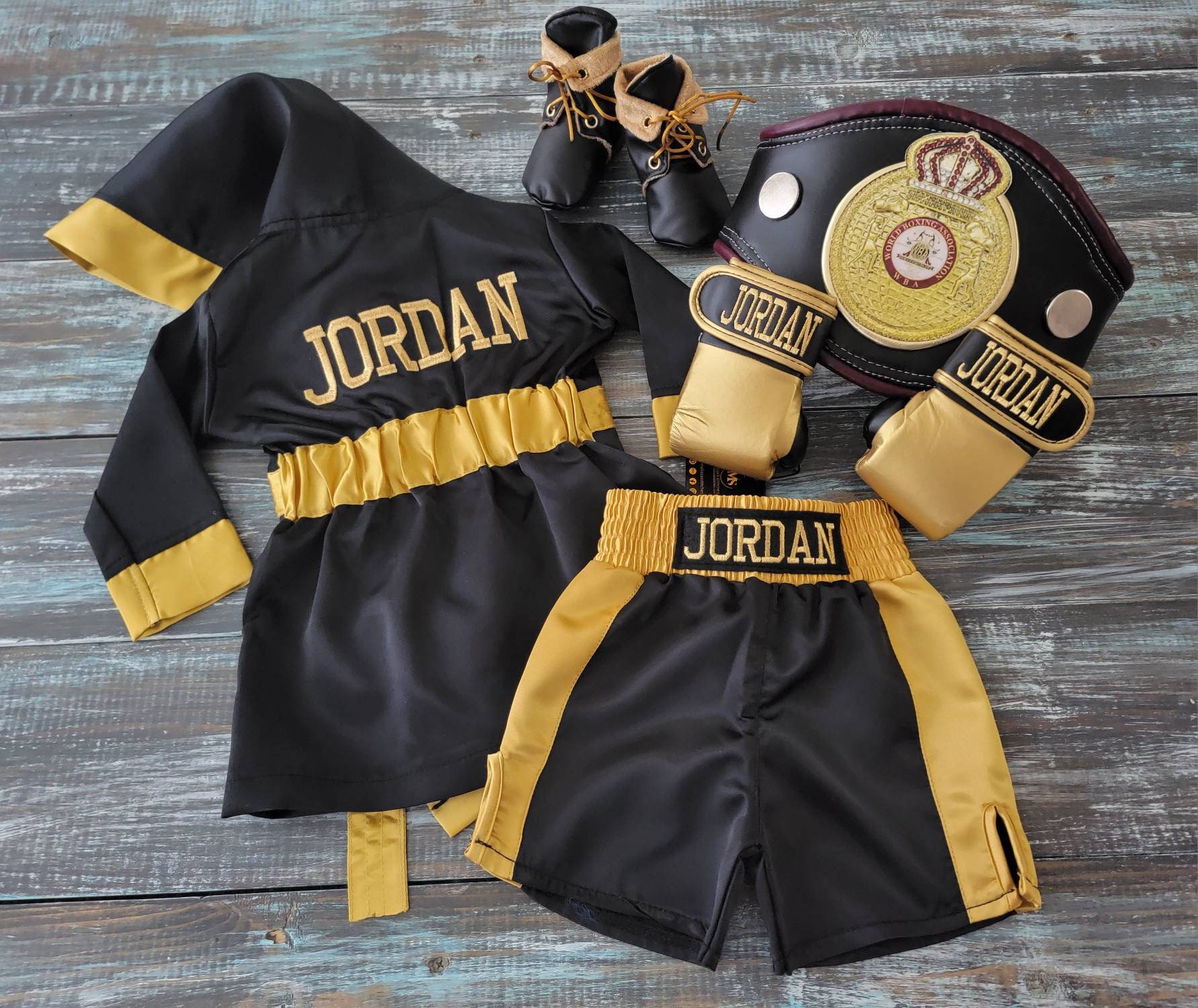 K1-CUSTOM Made Satin Baby BOXING Robe Trunk Set Boxing Outfit Personalized  Baby Boxer Outfit Boxer Costume Little Fighter Boxing Trunks 