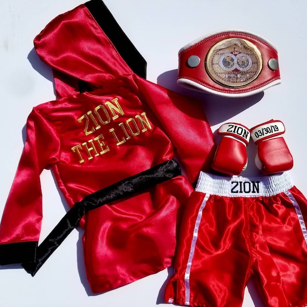 Personalized Baby Boxing Robe, Shorts, and Wearable Gloves