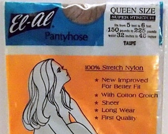 El-Al Queen Plus Size Pantyhose Taupe Stretch Nylon New Vintage