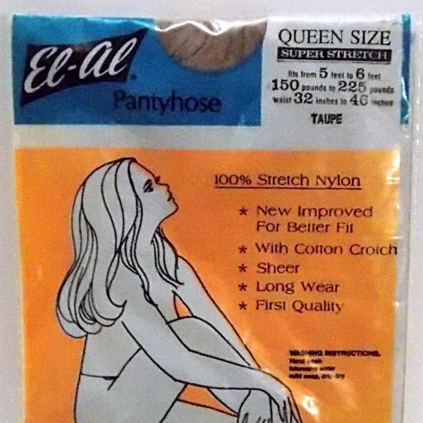 El-Al Queen Plus Size Pantyhose Taupe Stretch Nylon New Vintage