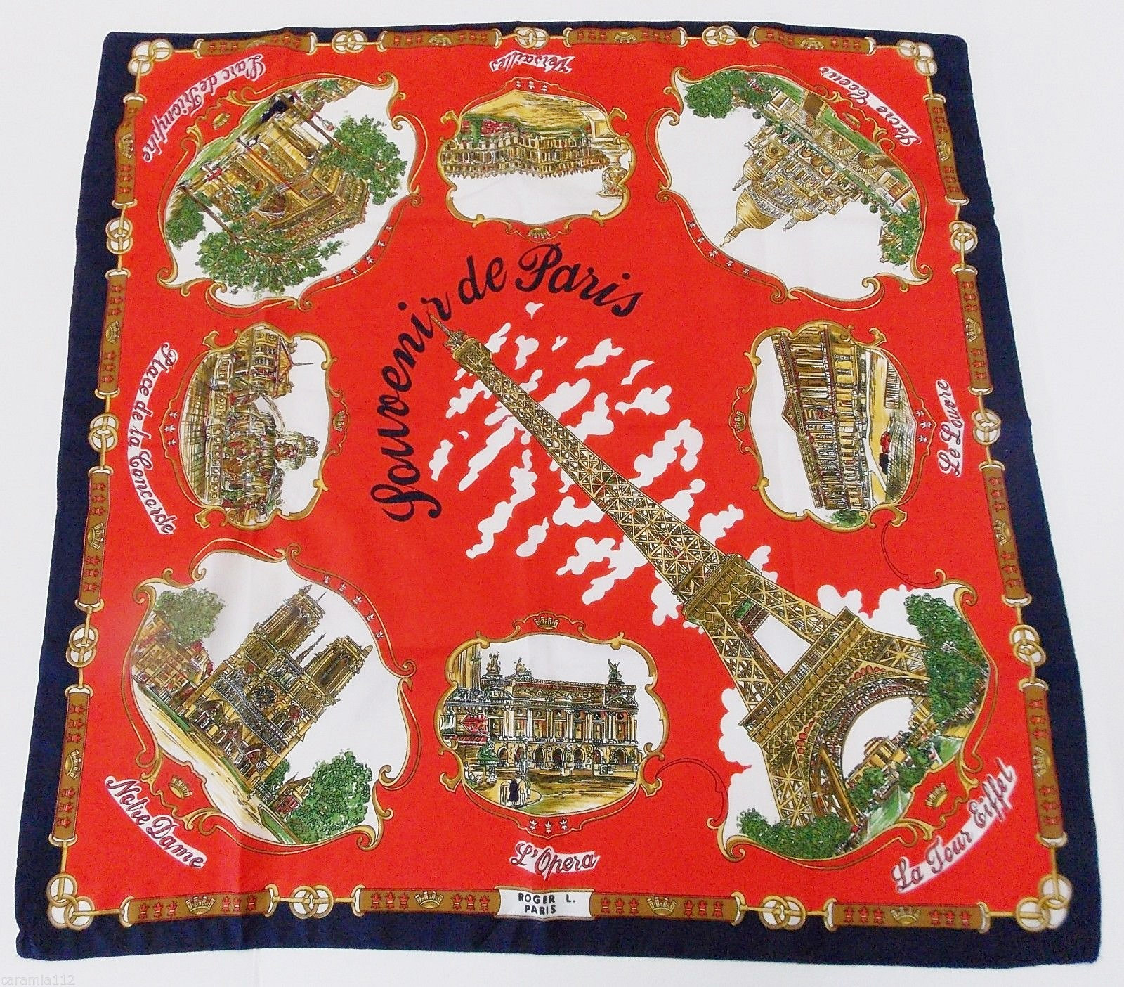 Écharpe France Vintage Souvenir Authentique Malte Repères Acétate Blanc