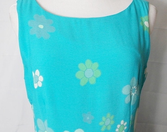 NC Love Turquoise Blue Floral Flower Power Sleeveless Shift Vintage Dress