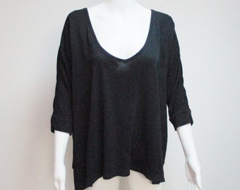 Moda International 3/4 Dolman Sleeve Oversized Black Tee Top