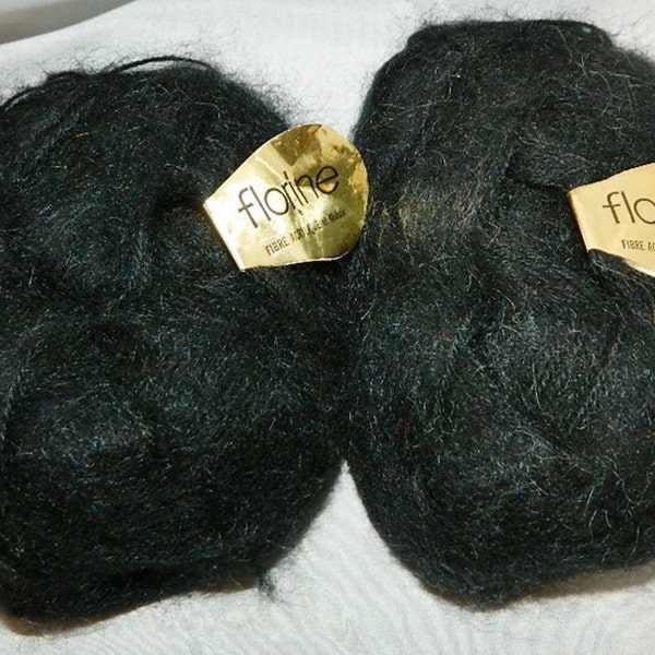 FLORINE Acrylique Yarn Acrylic Mohair Knitting Two Skeins Black New Vintage