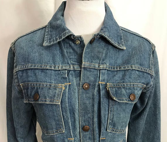 Vintage Denim Jeans Jacket 60s Retro Unisex size … - image 3