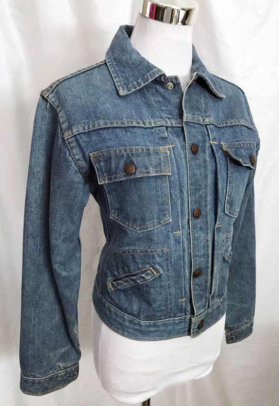 Vintage Denim Jeans Jacket 60s Retro Unisex size … - image 2