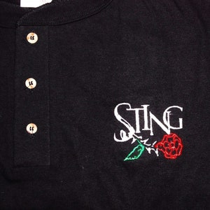 Sting T-Shirt Concert Tour Henley Jersey Short Sleeve Rose Authentic Black Vintage