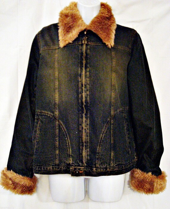 Steve Madden Jacket Blue Denim Faux Fur 