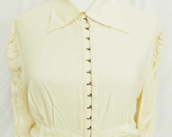 Lolitta Paris Shirt Beige Cream Hook & Eye Closure Vintage 3/4 Sleeve Steampunk