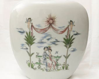 Rosenthal Porcelain Vase Vintage Raymond Peynet The Lovers Hand Painted MCM Mid Century Modern