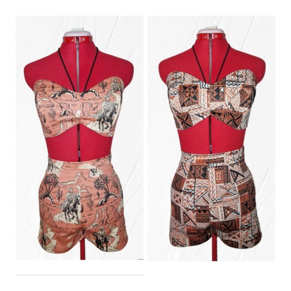 1940's 1950's Style, Rockabilly Set, Bra Top + Shorts, Size and Pattern on Request