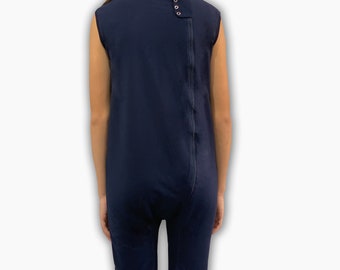 Navy Zip Back Sleeveless Jumpsuit- great to prevent undressing