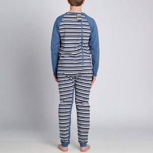 Blue Stripe Back Zip Long Sleeve/Long Leg Jumpsuit