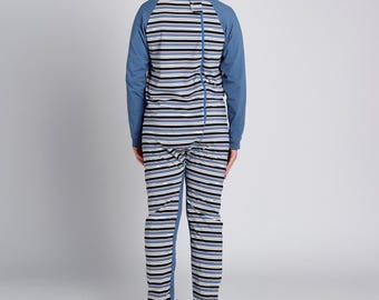 Blue Stripe Back Zip Long Sleeve/Long Leg Jumpsuit