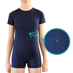 Navy Short Sleeve Tummy Wonsie - great for Tube Feeding
