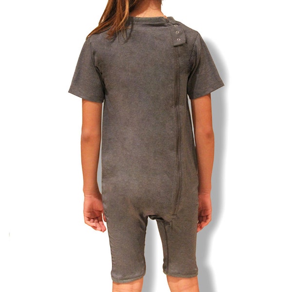 Grey Zip Back Short Sleeve/Knee length jumpsuit