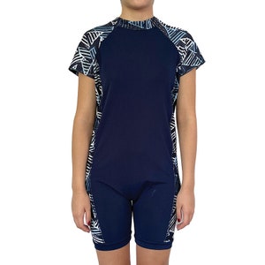 Back Zip Swimsuit - Navy Triangles