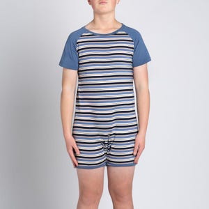 Blue Stripe Short Sleeve Basic Bodysuit - kids and adults