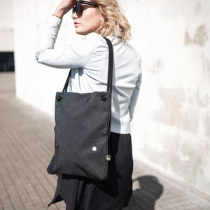 Glitter black convertible shoulder bag, classy handbag convertible to roomy tote bag, shiny evening purse, black party handbag for ladies image 3