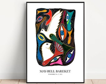 Ensemble No. 2 Doves Art Poster, Colorful Modern, Graphic Wall Art