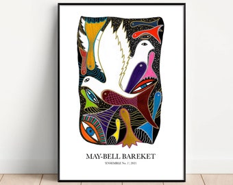 Ensemble No. 1 Doves Fish Art Print, Colorful Modern Danish Design Wall Art