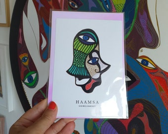 Greeting Card, Hamsa Hand, Judaica, Modern Judaica, Hamsa Card with envelope, Stationary, Design Card, Museum Shop Postcard, Size A6