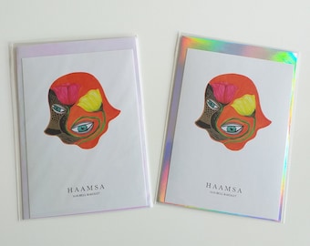 Hamsa Greeting Card, Hamsa Hand art, Designer Art Card with envelope, Stationary, Design Card, Museum Shop Postcard, Size A6