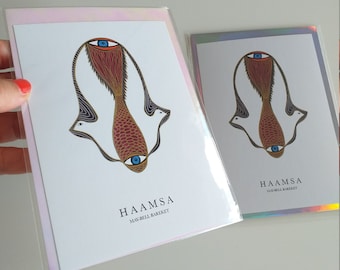 Greeting Card, Hamsa Hand, Judaica, Modern Judaica, Hamsa Card with envelope, Stationary, Design Card, Museum Shop Postcard, Size A6