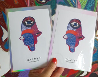 Hamsa Greeting Card, Hamsa Hand art, Designer Art Card with envelope, Stationary, Design Card, Museum Shop Postcard, Size A6