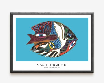 Graphic poster, Fish Poster, Art Poster, Colorful Art Poster, Doves, Modern Poster, Danish Design, Home Decor, Wall Art, Fish Turquoise