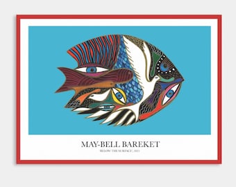 Colorful Fish and Doves Art Print, Poster, Wall Decor