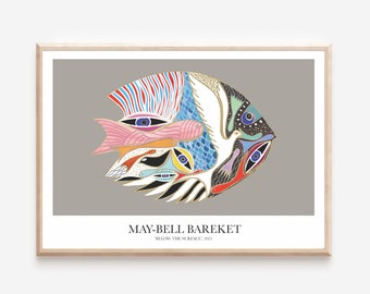 Graphic poster, Fish Poster, Art Poster, Colorful Art Poster, Doves, Modern Poster, Danish Design, Home Decor, Wall Art, Fish Warm Grey
