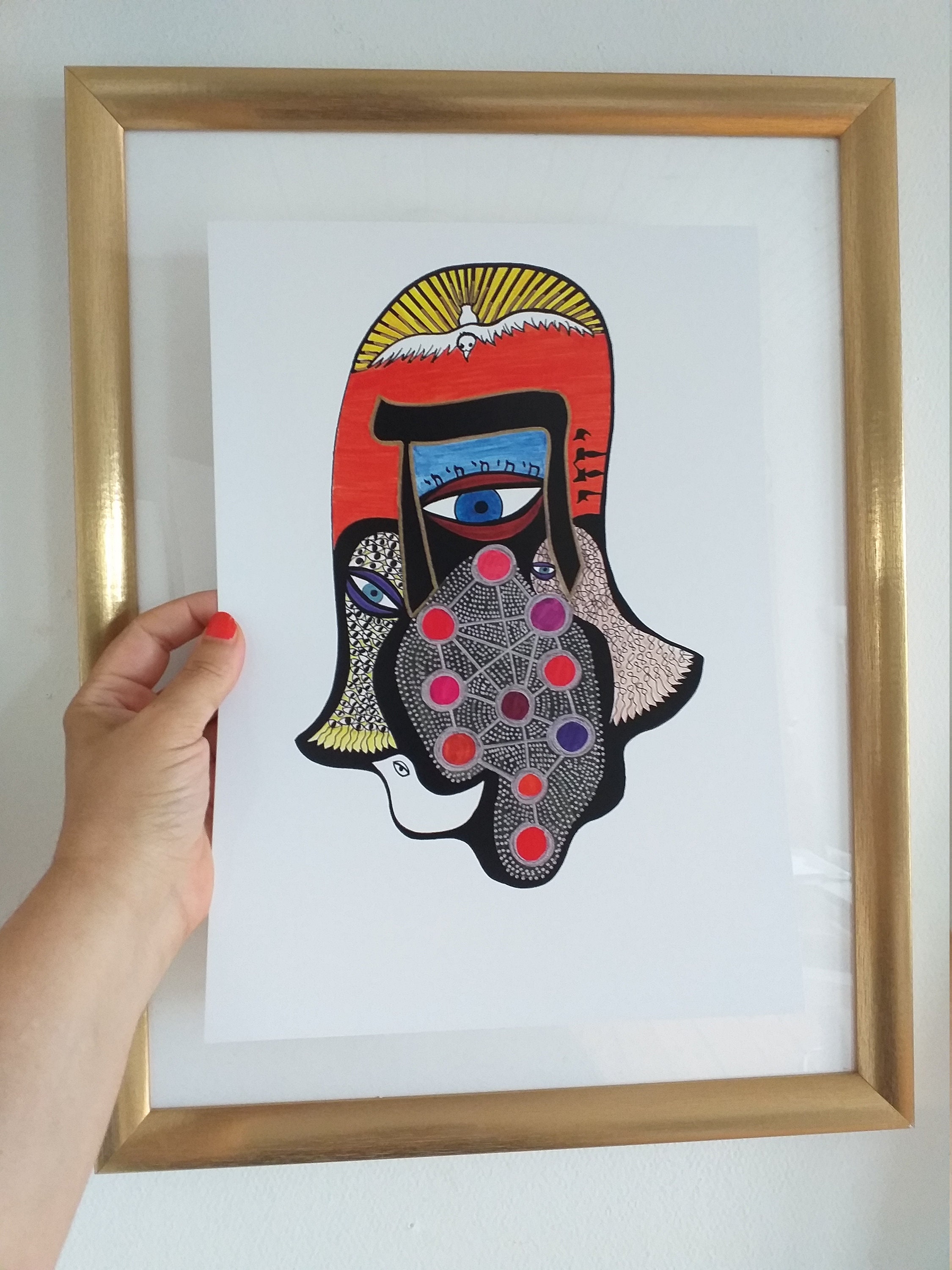 Hamsa Hand Print Hebrew Letters Hand Symbol Print Kabbalah Etsy