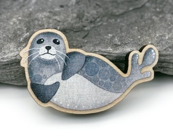 Seal Pin Badge – Maple Wood Brooch - Seaside Gifts