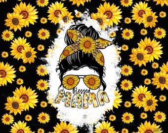 Sunflower Blessed Mama 20oz Skinny Straight Sublimation Tumbler PNG file