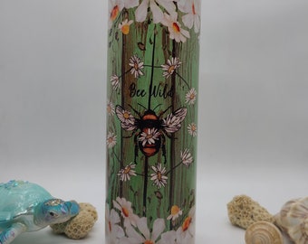 Bee Wild With Daisy and Wood Background 20oz Skinny Straight Sublimation Tumbler
