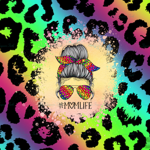 Neon Leopard Messy Bun Momlife  20oz Skinny Straight  Tumbler Sublimation PNG