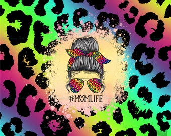 Neon Leopard Messy Bun Momlife  20oz Skinny Straight  Tumbler Sublimation PNG